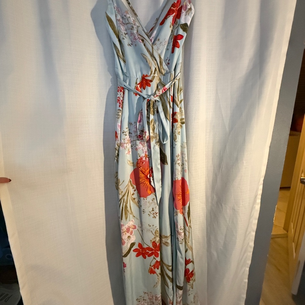 Lulu’s Still the One Sage Green Floral Print Satin Maxi Dress - Picture 5 of 8